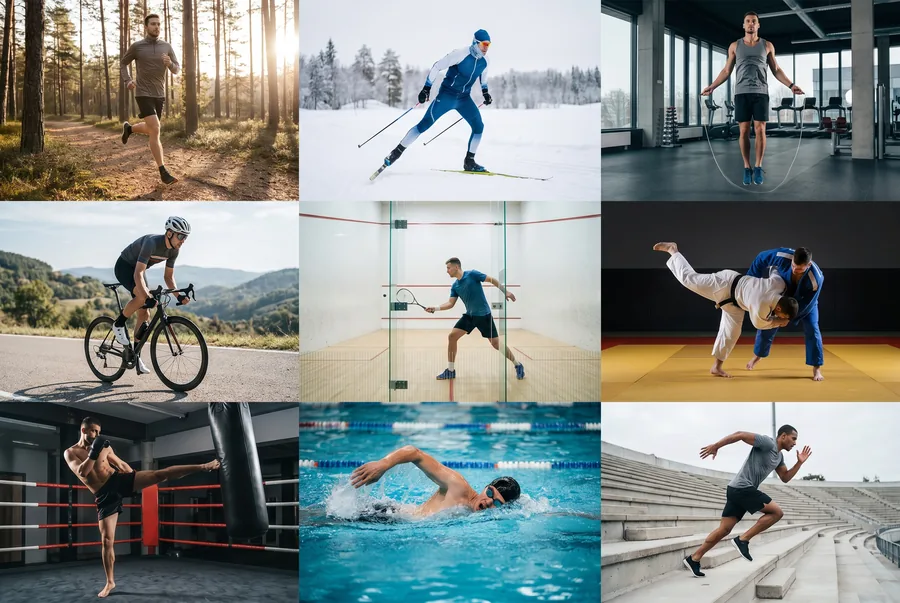 mosaique de 8 sports qui brulent beaucoup de calories