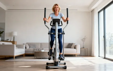 Femme semblant être en inconfort sur un vélo elliptique