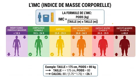 Calcul de l'IMC et schéma des valeurs