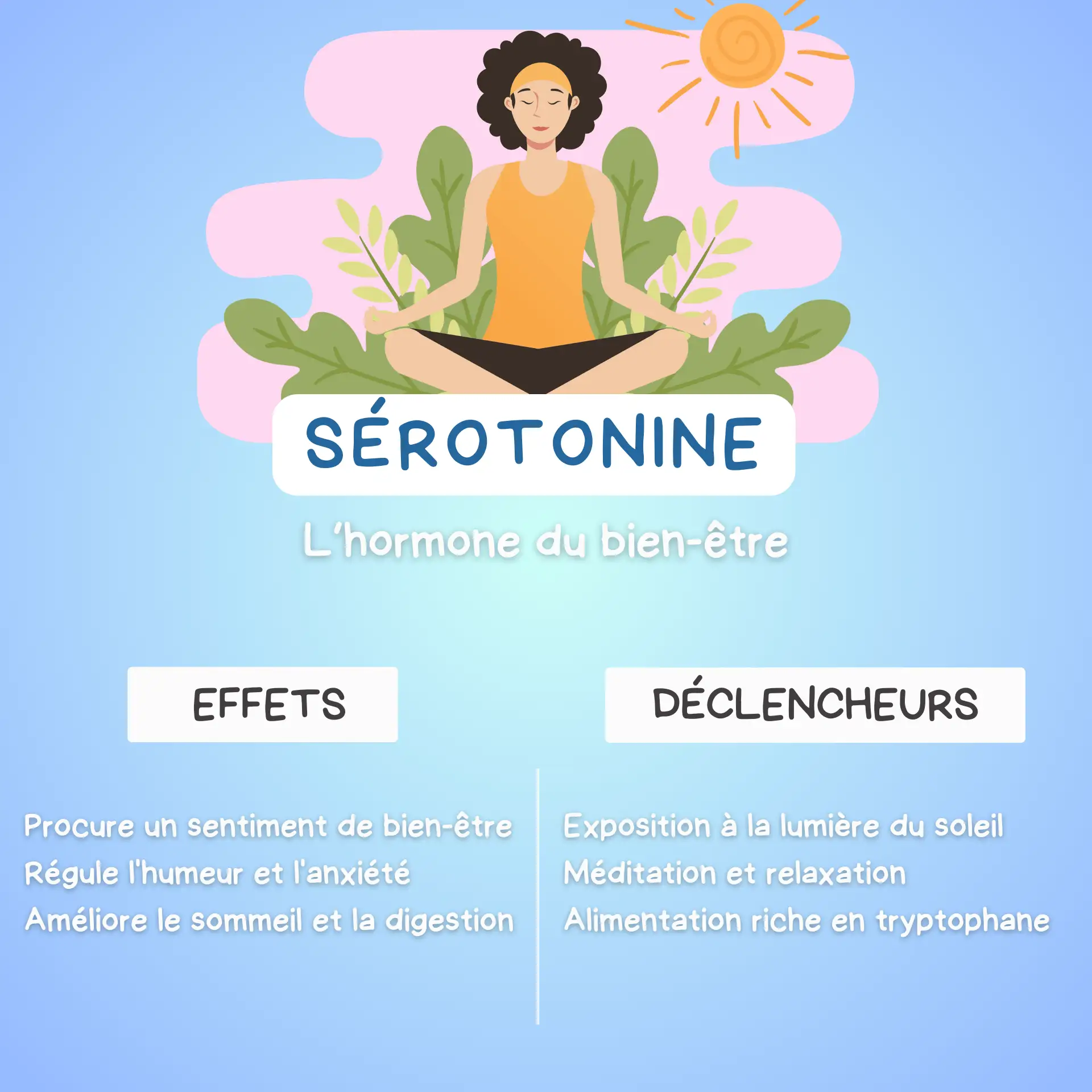 Visuel sur les effets et origines de la sérotonine