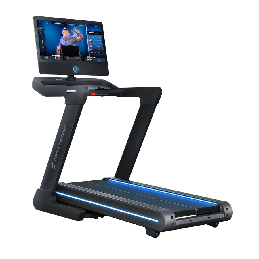 Tapis de course sTread Pro de la marque Sportstech Vue d'ensemble du tapis de course sTread Pro Sportstech